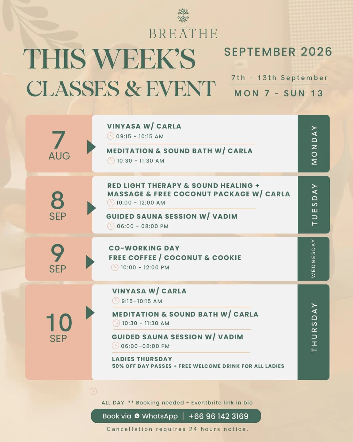 Your Week at BREATHE - Weekly Classes & Events (7β13 September)
