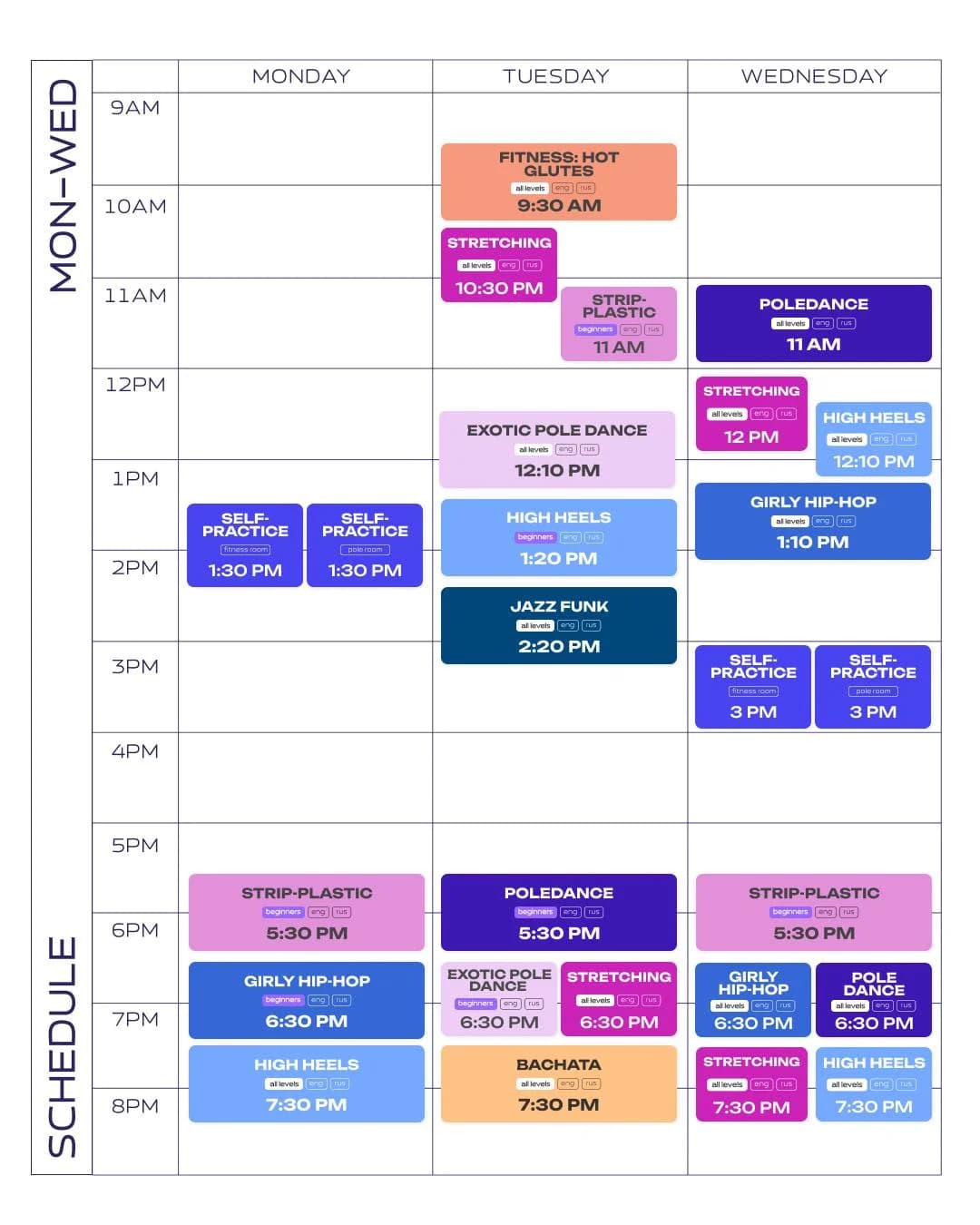 New Schedule: Jazz Funk, Bachata, Latina Mix & Sunday Family Classes - 2