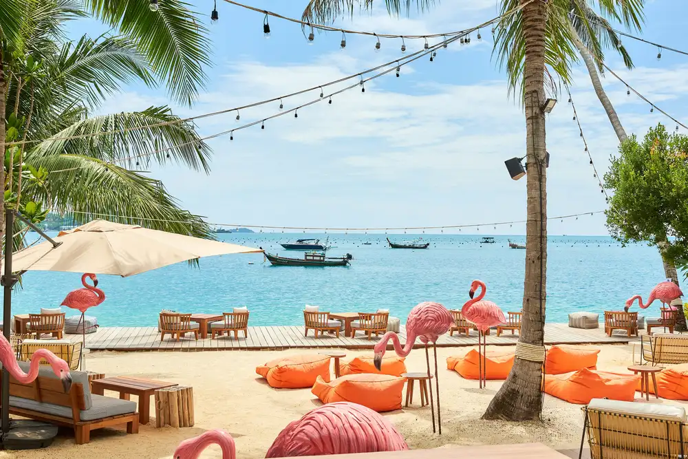Beach club loungers at sunset, among Phuket's best cocktail bars