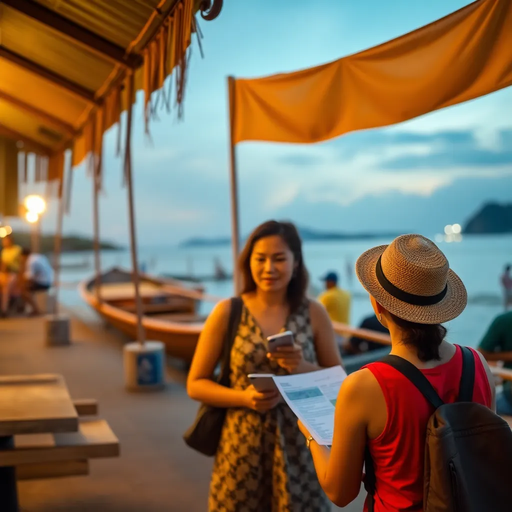 Watersports counter and sunbeds on Long Beach, Coral Island Phuket