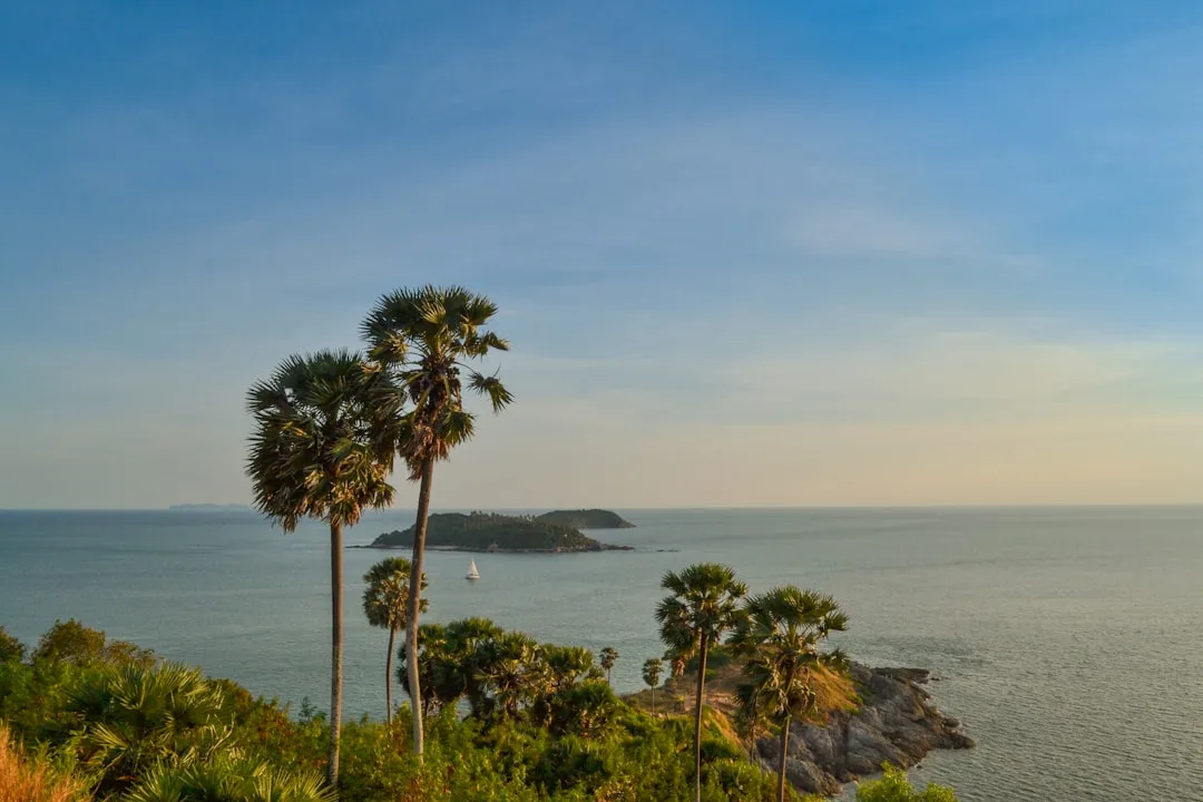 Free viewpoint in Phuket overlooking the coastline at sunset, one of the best free things to do in Phuket