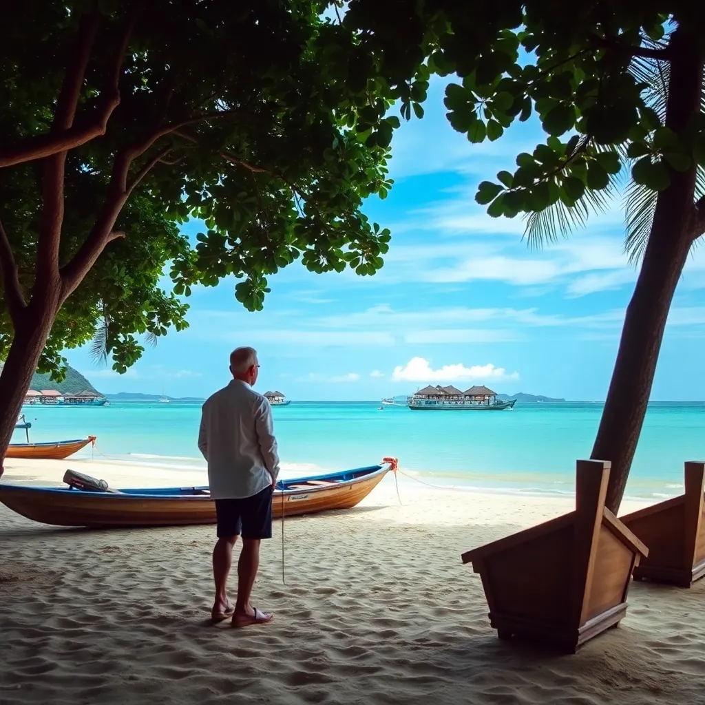 Free things to do in Phuket: public beach with no entrance fee, palm trees and clear Andaman Sea water