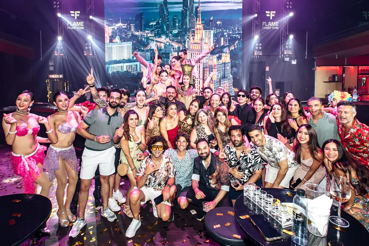VIP pub crawl group enjoying welcome shots at a Patong bar